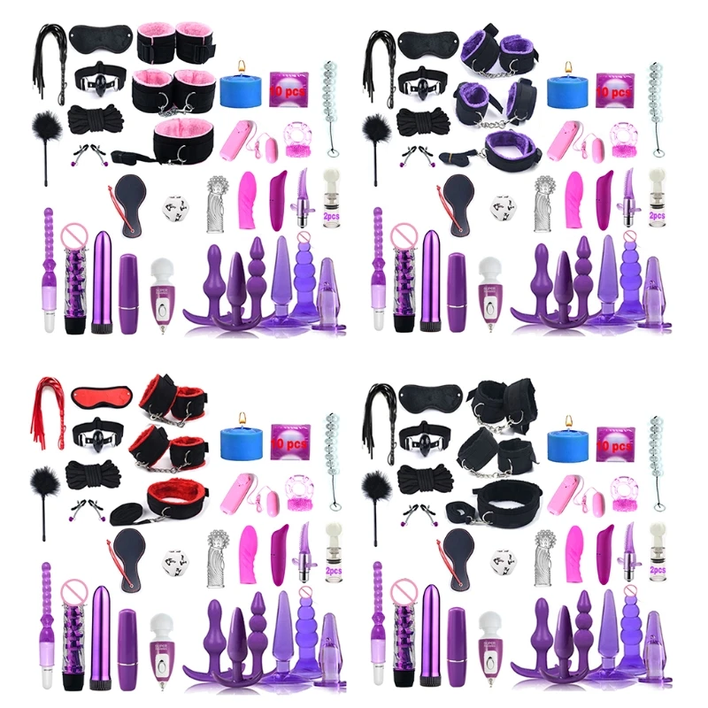 

20RD 1Set BDSM Restraint Fetish Collar Handcuff Bondage Whip Paddle Vibrator Nipple Clips Sucker Butt Plug Mouth Gag Kit Adult