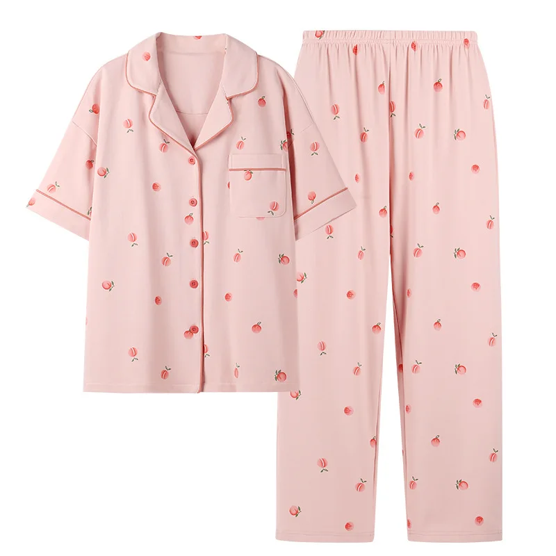 Pajamas Women 2023 New Summer Cotton Short-sleeved Trousers Sweet and Cute Korean Casual Thing Home Suit Breathable Loungewear