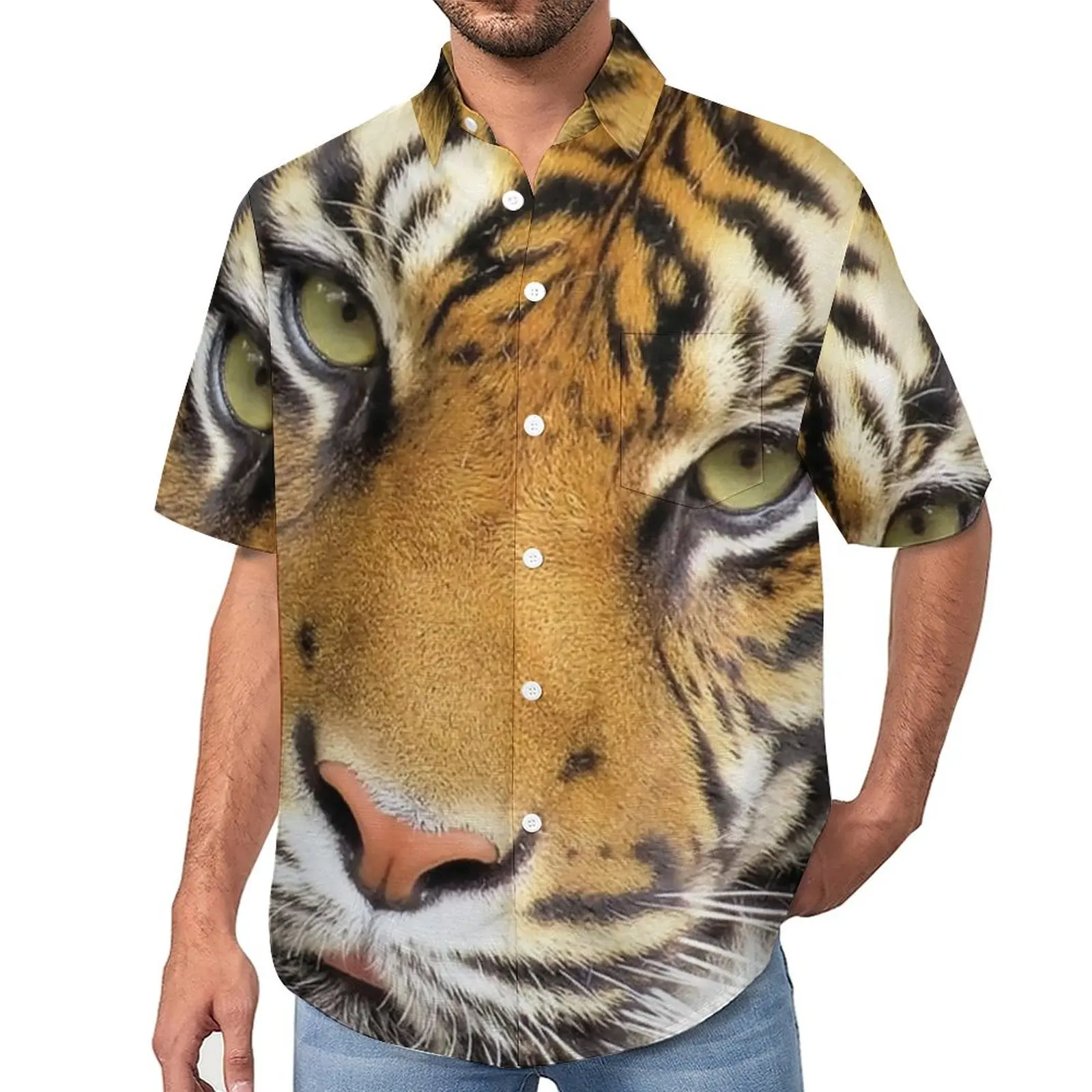 

The Real Tiger King Casual Shirts Animal Print Beach Shirt Hawaiian Vintage Blouses Man Printed Plus Size