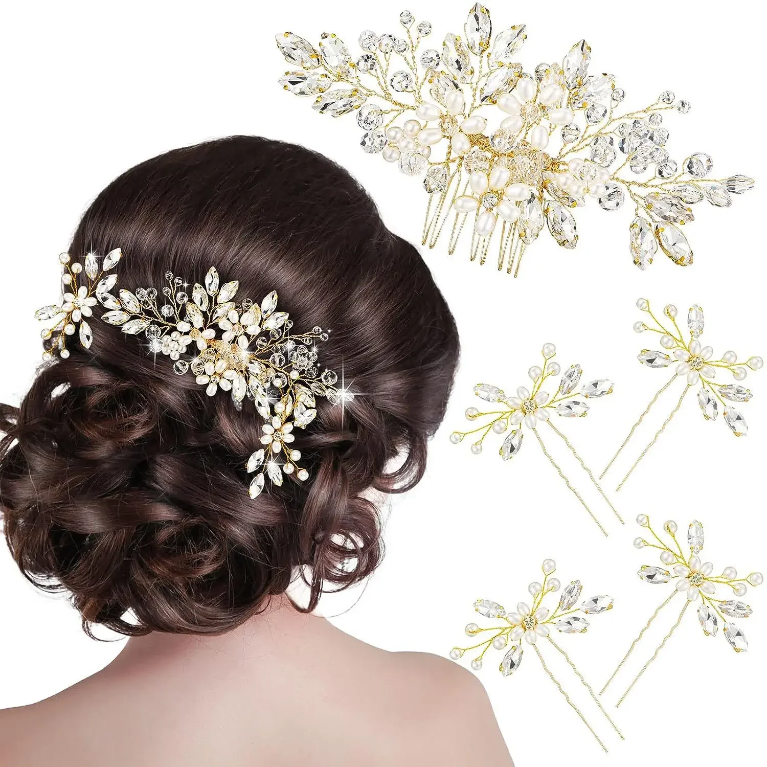 

Модная свадебная тиара для волос ручной работы с цветами, свадебные шпильки для волос с жемчугом, аксессуары для волос для девочек, 5 шт.