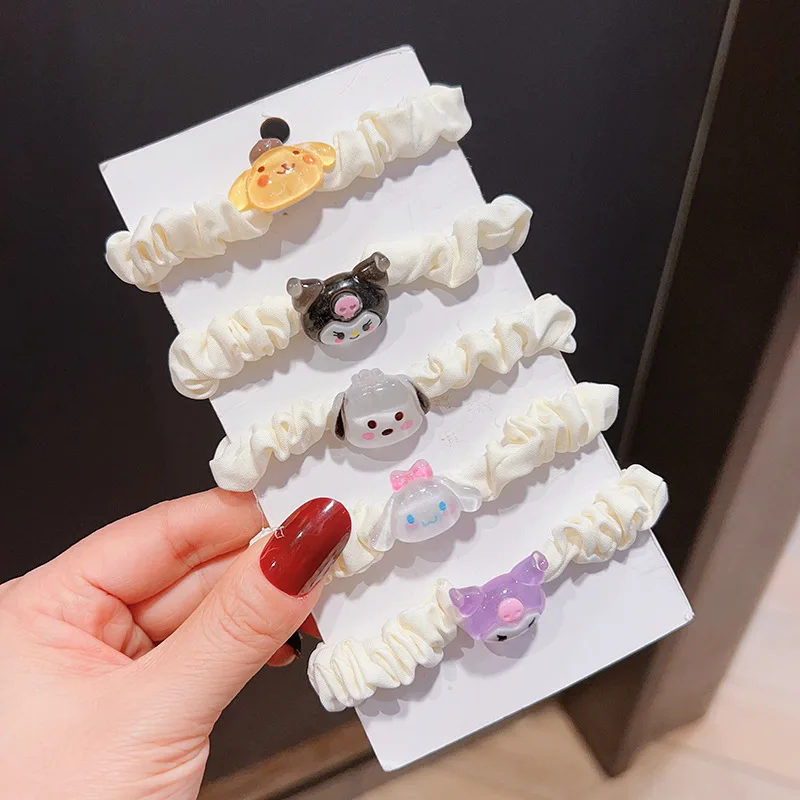 

Sanrio Series Jelly Transparent Hair Ring Kulomi Yugui Dog Melody Sweet Hair Rope Large Intestine Hair Ring Creative Decoration