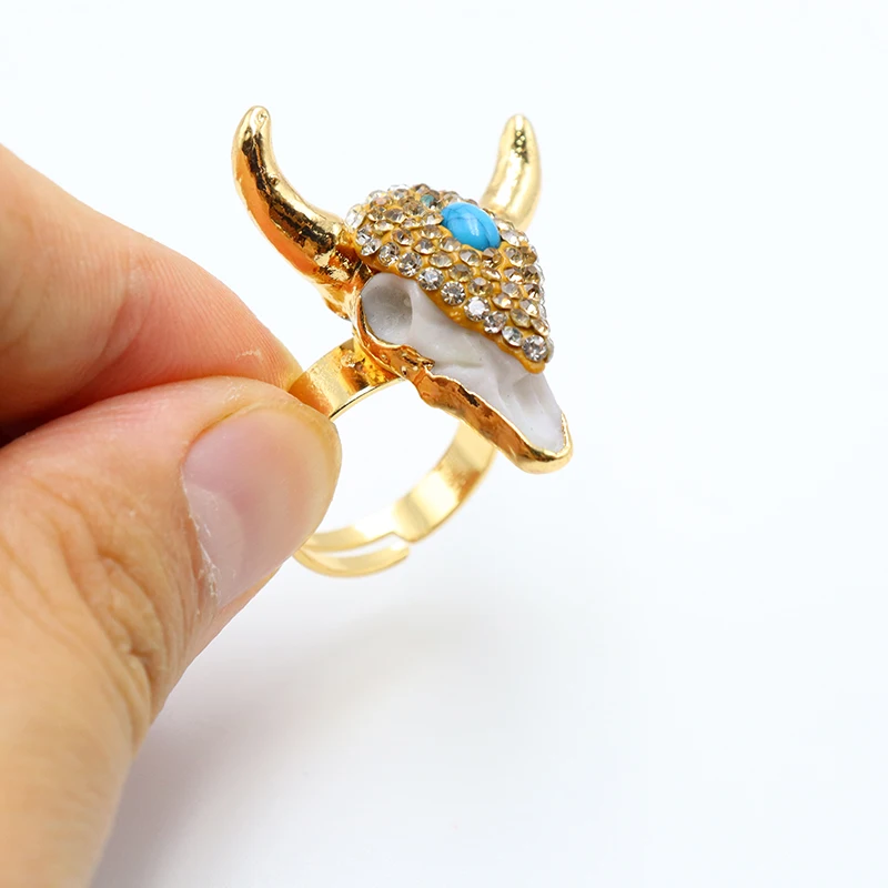 

Cattle Animal Turquoise Open Rings Men 's for Women Boho Micro Inlay Adjustable Reiki Natural Stone Finger Wedding Jewelry