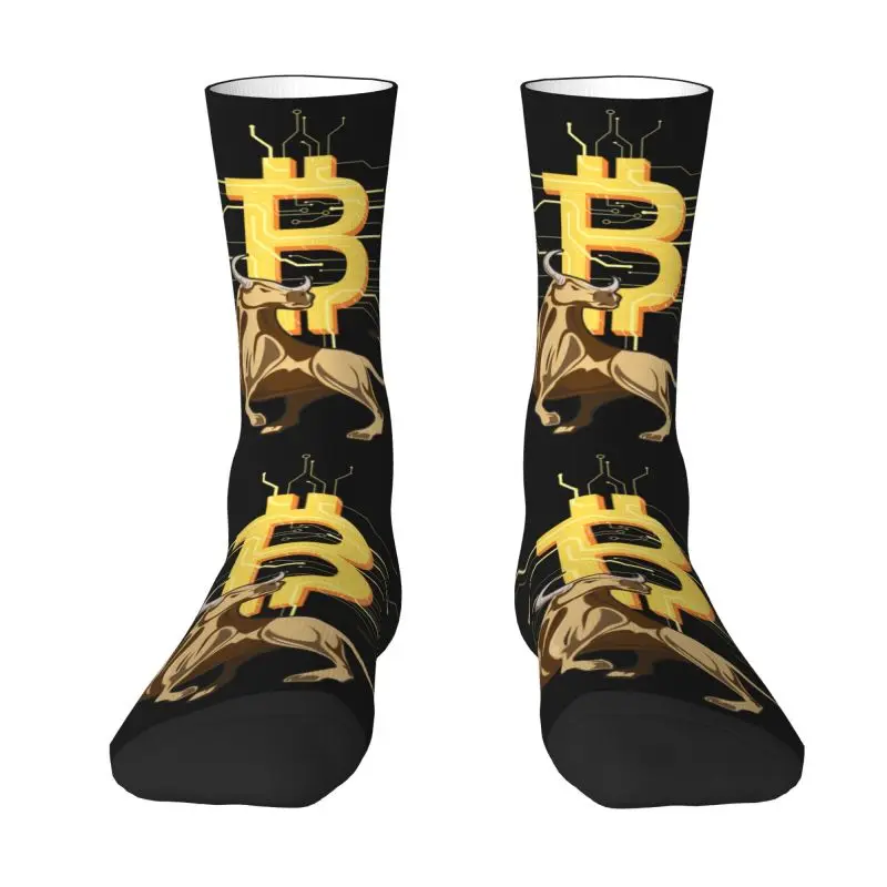 

Bitcoin Bull Mens Crew Socks Unisex Kawaii BTC Crypto Currency Spring Summer Autumn Winter Dress Socks