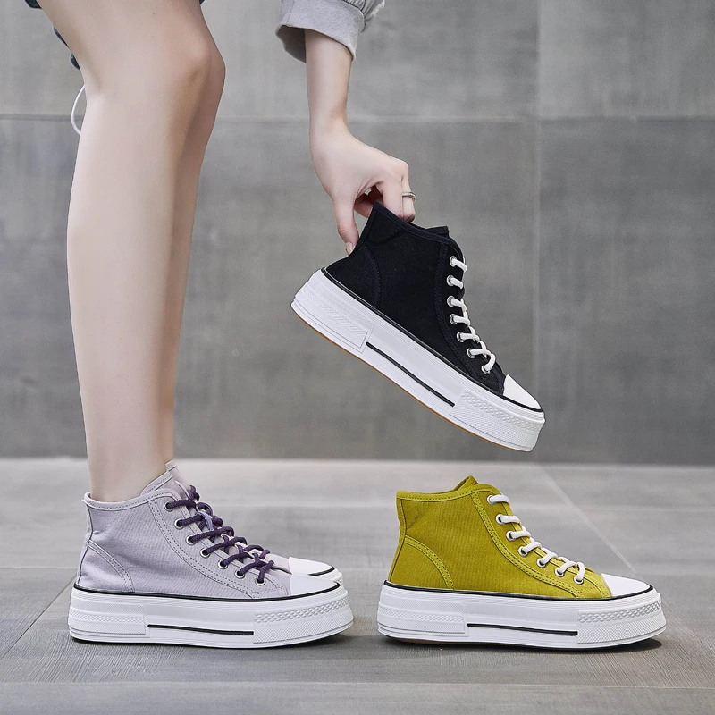 White Casual Shoes Women Platform Sneaker Black Vulcanized Shoe Summer Comfortable Flats Woman Internal Increase