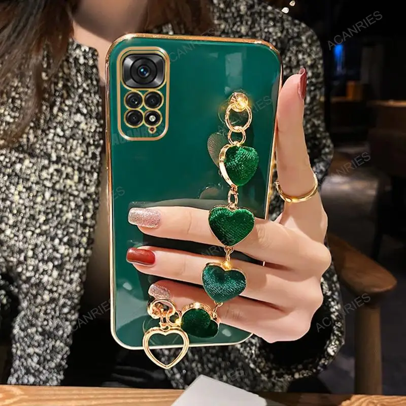 

Note11s Love Heart Bracelet Plating Case On For Xiaomi Redmi Note 11 Pro 4g 5g 10 10s 9s 11pro Luxury Chain Cover 10a 10c