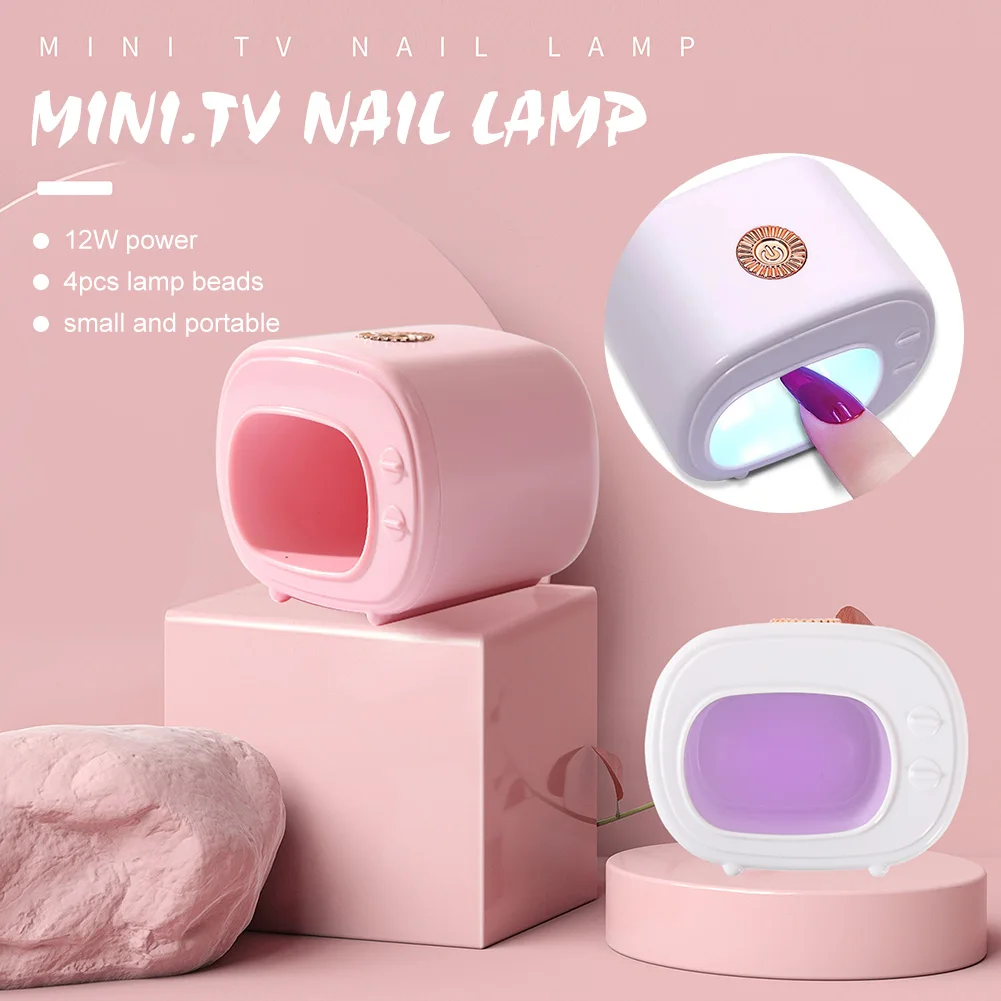 

12W Mini Nail Lamp 4 LEDs TV Shape Nail Dryer Fast Drying Portable Gel Polish Curing Lamp USB Rechargeable Nail Art Tools