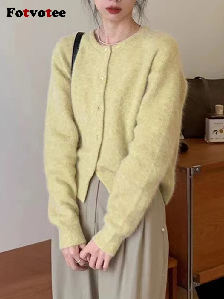 Женский Укороченный кардиган Fotvotee модный вязаный розовый свитер в Корейском