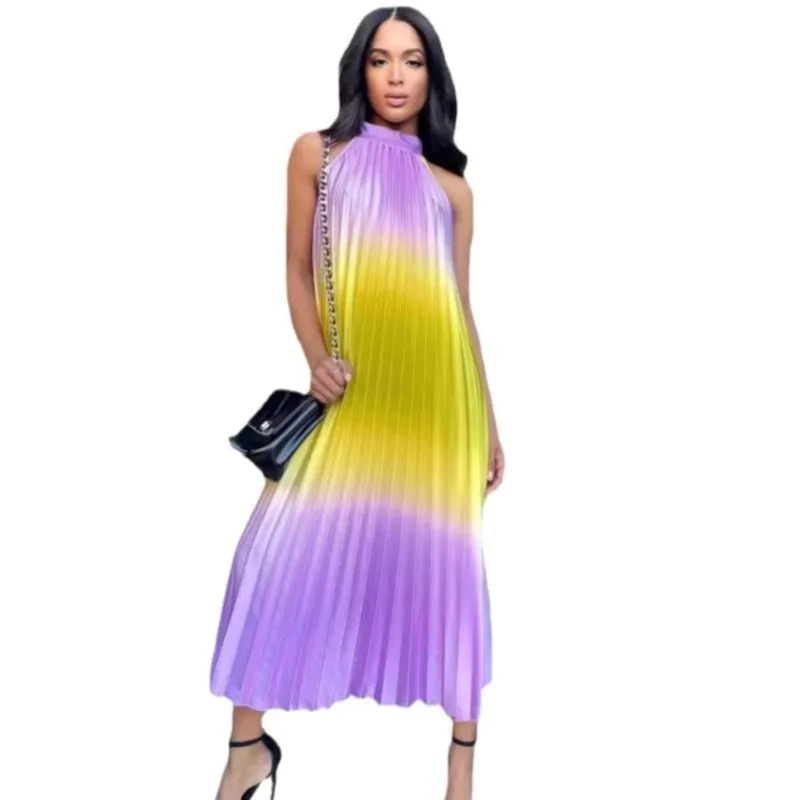 Модное плиссированное платье градиентного цвета женское летнее сексуальное