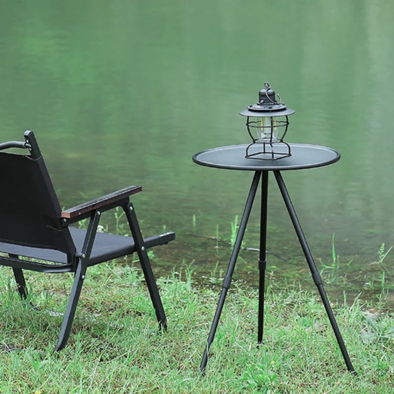 

Telescopic Folding Round Table Outdoor Three-legged Dining Table Portable Aluminum Alloy Coffee Table Hike Picnic Liftable Table