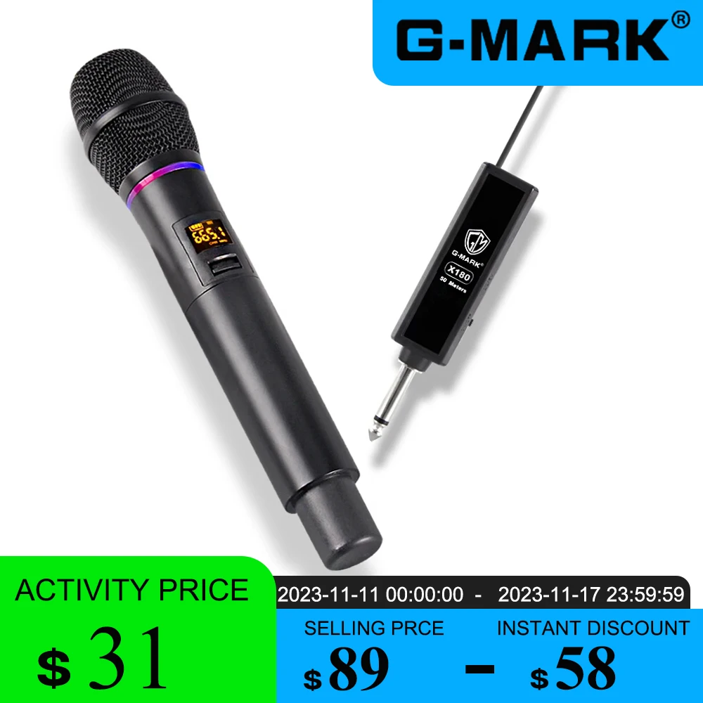 

Wireless Microphone G-MARK X180 Dynamic Handheld Mic Lithium Battery For Party Wedding Show Outdoor Stage Home