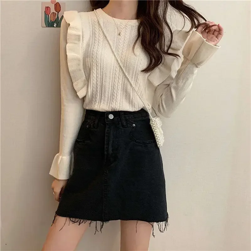 Новинка 2024 винтажный вязаный топ во французском стиле с деревянными ушками для