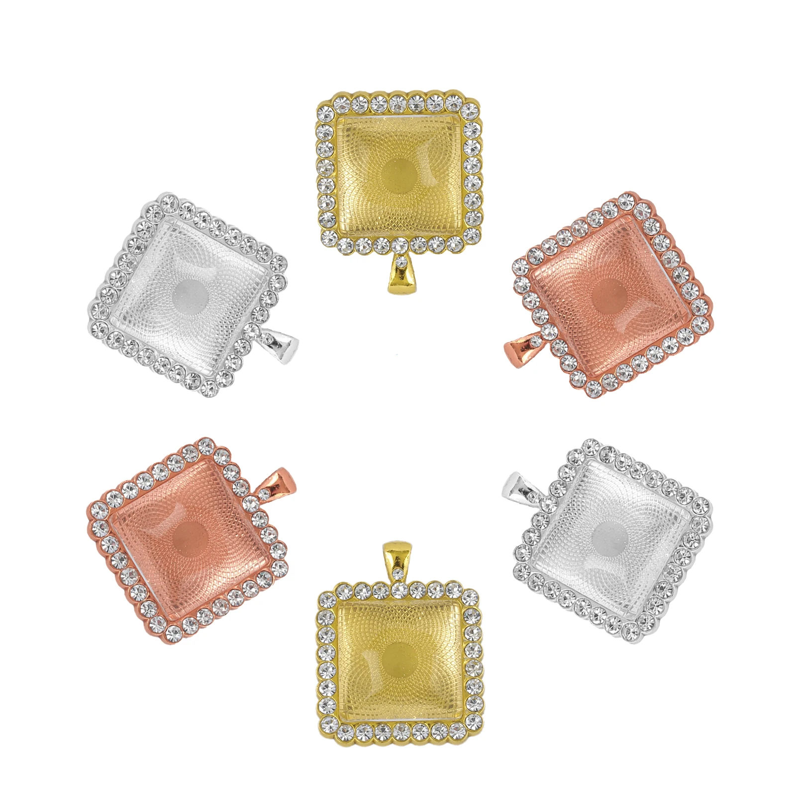 50pcs/Lot 25mm Square Tray Charms Bezel Pendant Setting For DIY Making Necklace Bracelet Keychain Jewelry Wholesale TYR009