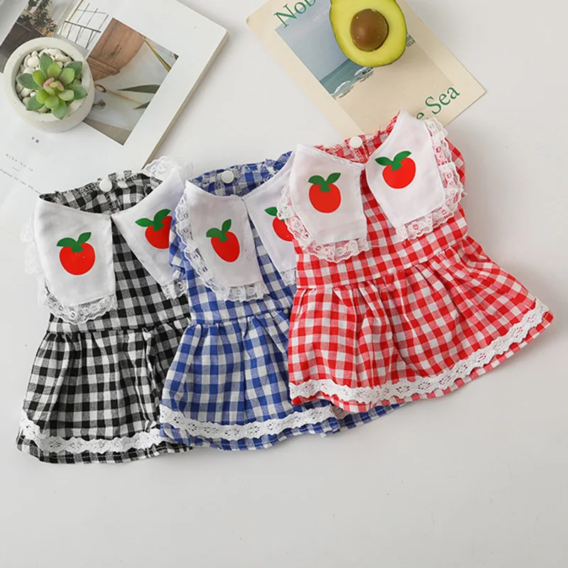 

Lace Plaid Cat Skirts Fruit Printing Thin Dog Skirts Cute Cartoon Puppy Clothes Summer Skin-friendly Comfortable Pet Supplies