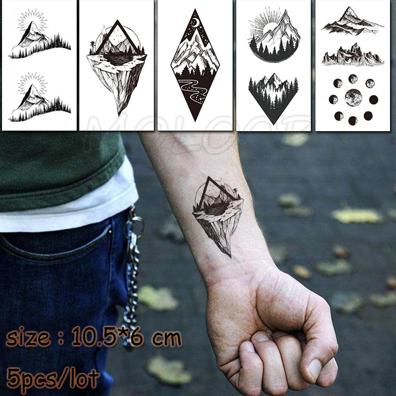 

5 Pcs Temporary Tattoo Sticker planet sun mountain forest trees waterproof fake Tatto Water Tatoo art for girl woman kid man