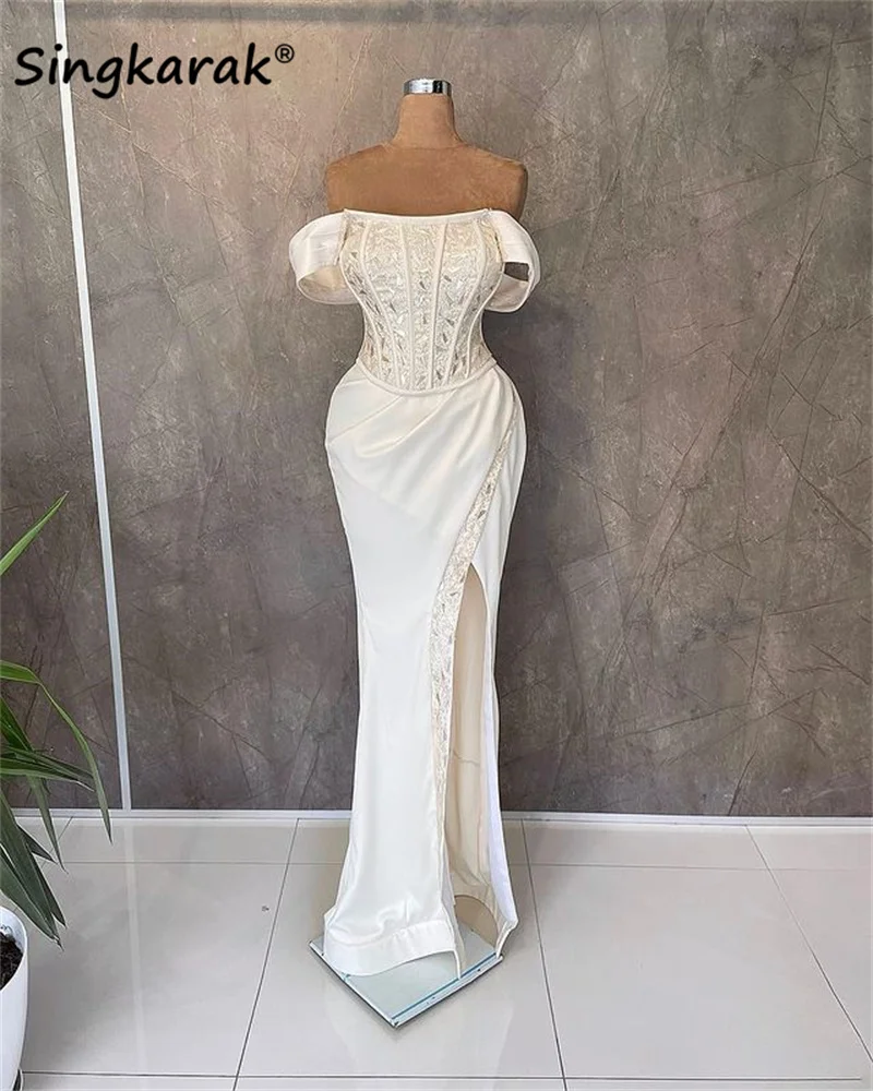 

Роскошные вечерние платья-русалки с блестками, Элегантное свадебное платье с открытыми плечами и Боковым Разрезом, официальное бальное платье Дубая для выпускного вечера