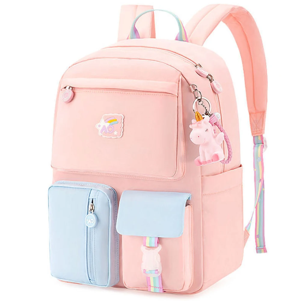 

Cute Women Backpacks Multi-Pocket Hit Color Girl Middle School Bag Female Student Laptop Book Rucksack with Pendant Mochilas