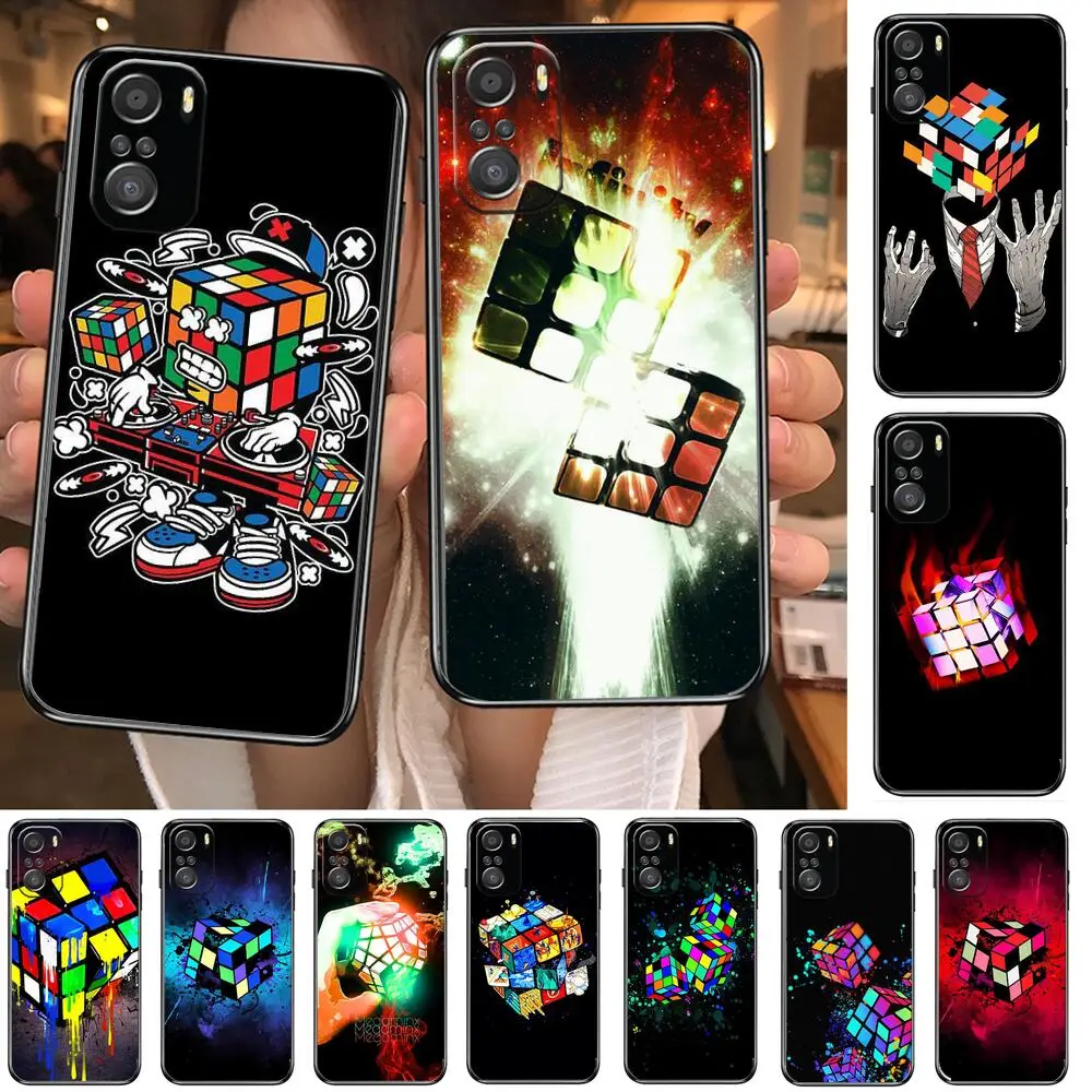 

Fashionable Rubik's Cube Phone Case For xiaomi mi 11 Lite pro Ultra 10s 9 8 MIX 4 FOLD 10T 5g Black Cover Silicone Back Prett