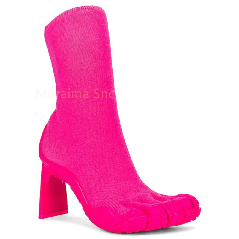 Five Fingers Boots High Toe Strange Style Woman Shoes Winter 2023 New In Black Ankle Sock Boot Female Slip-On Elastic Shoes