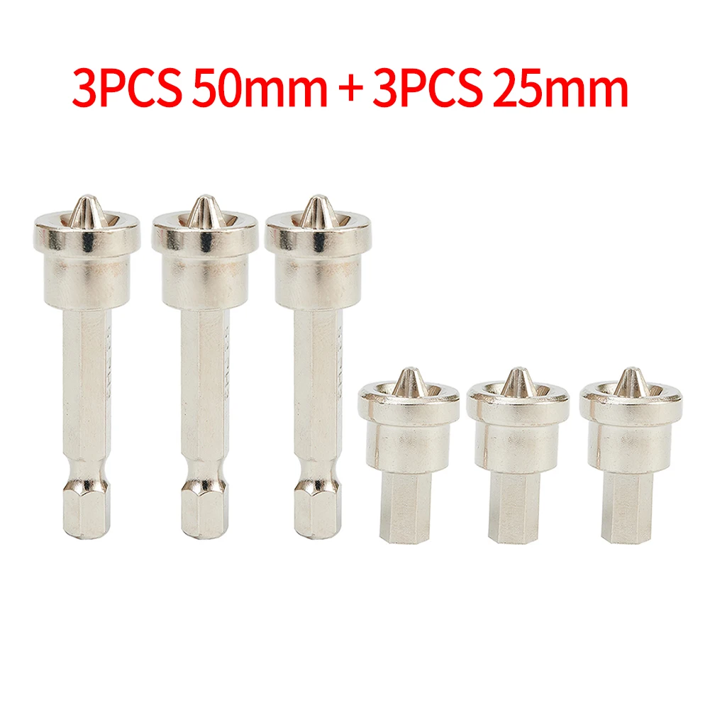 

6pcs/Set Magnetic Positioning Screwdriver Bits Non-slip Head Woodworking Screw 6.35mm/1/4” Hexagon Shank Power Tools