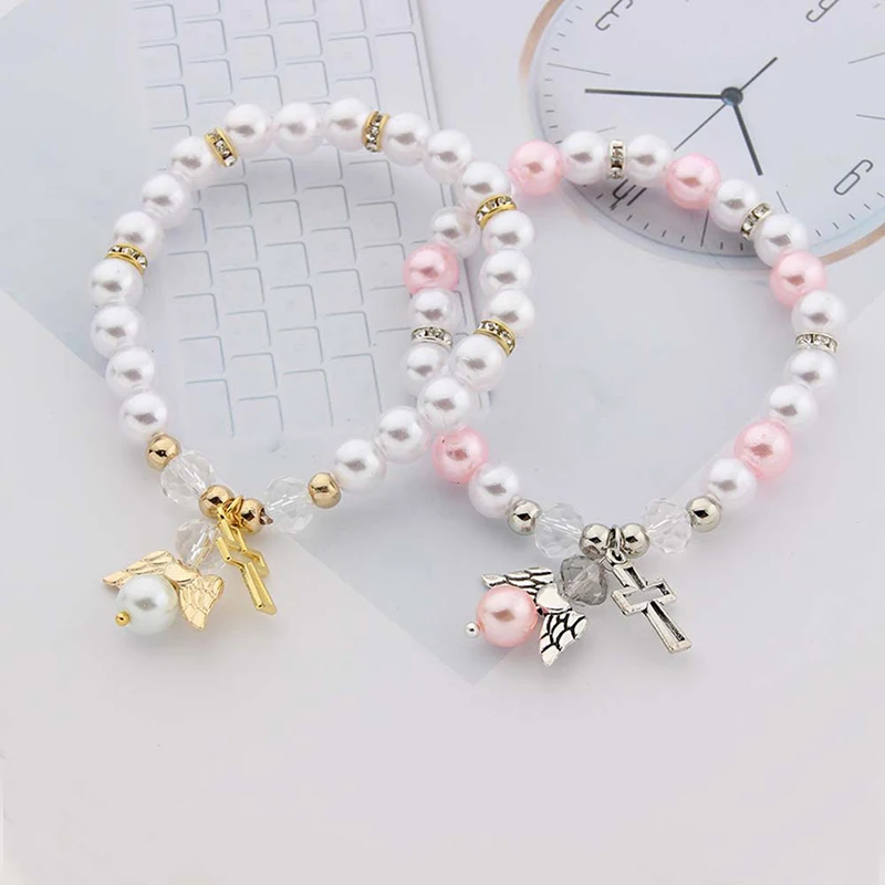 

Angel Wing Cross Bracelet Boy Girl Baptism Christening Church Event wedding Confirmation First 1st Communion dedication gift