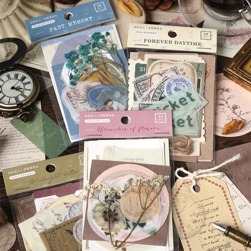 

30 Sheets Stationery Stickers Vintage Decorative Sticker Scrapbook Stick Label for Diy Album Journal Stationery School Supplies
