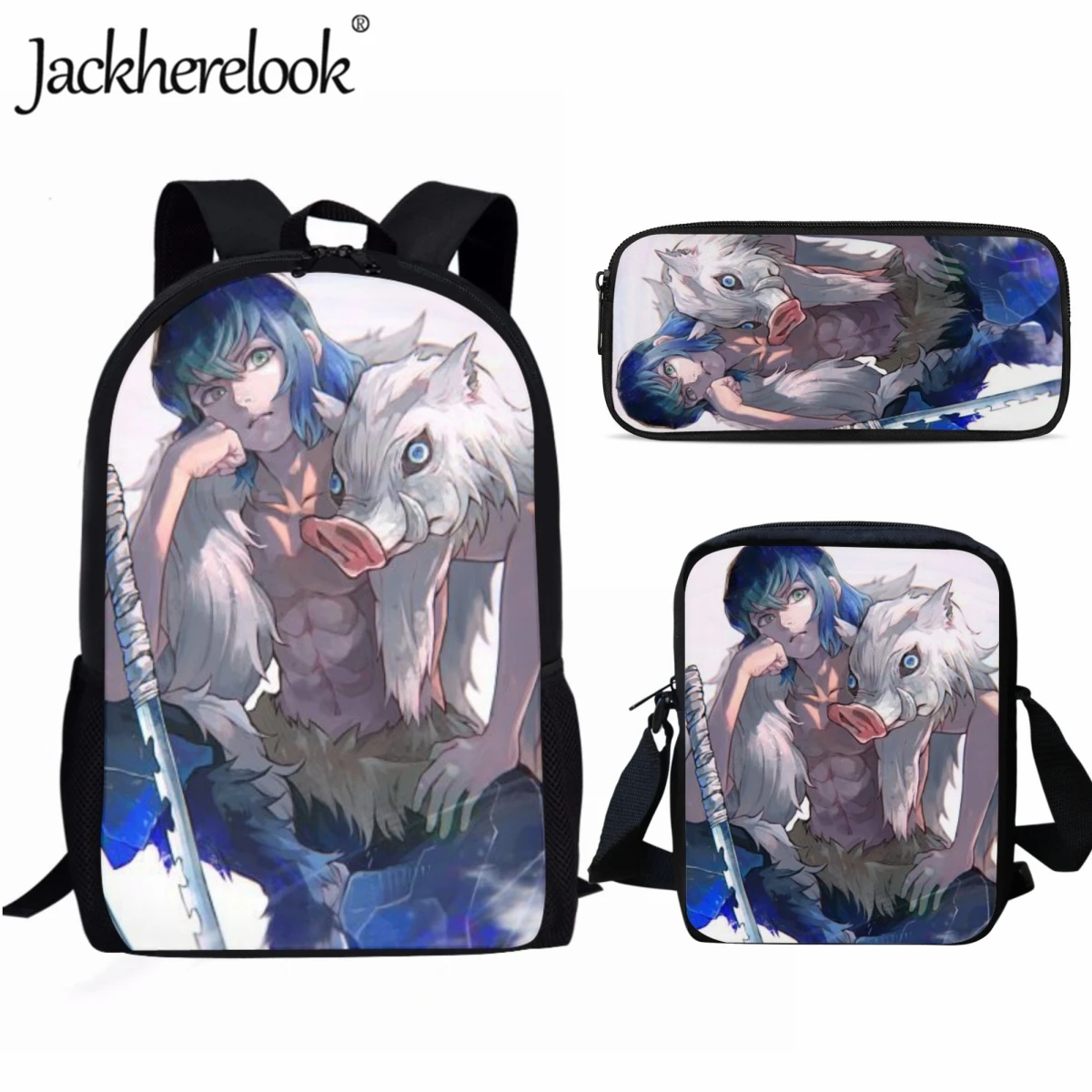 Jackherelook Japanese Anime Demon Slayer Hashibira Inosuke Children's School Bags Set Fashion Trend Boys Girls School Backpacks
