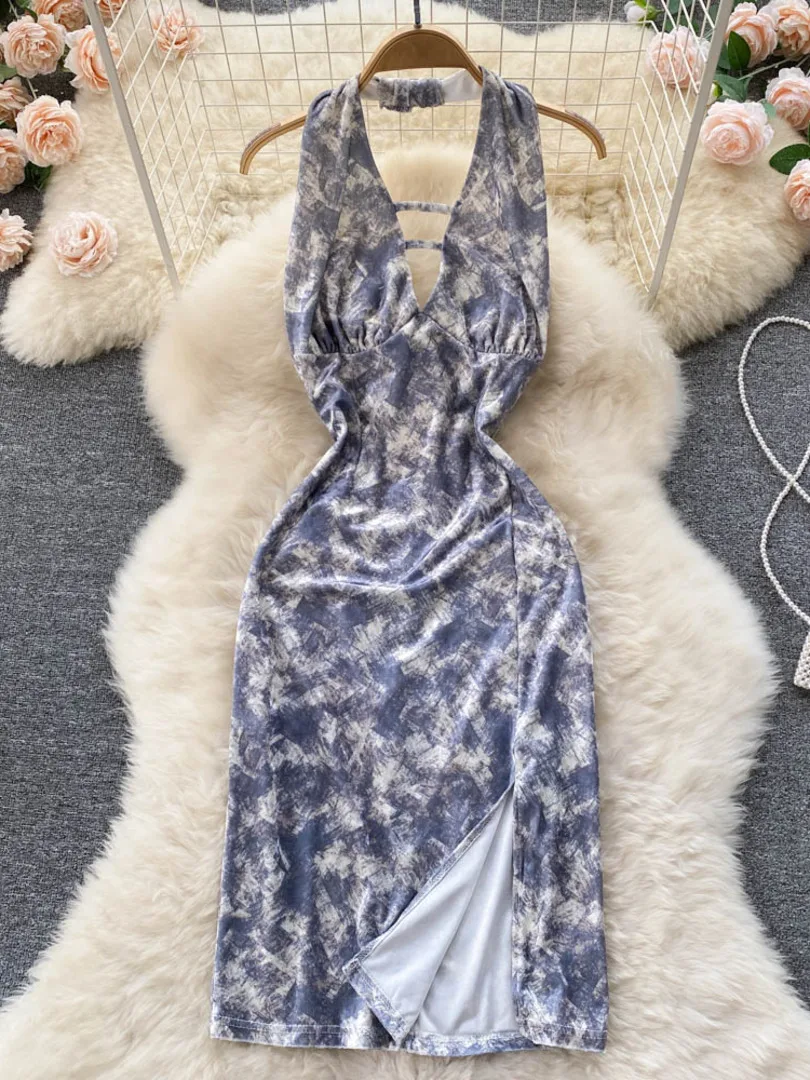 

Женское летнее мини-платье с цветочным принтом, V-образным вырезом, высокой талией и открытой спиной