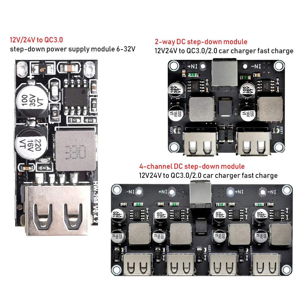 Dual 2 Double Four USB Fast Charger Buck Module Input 8V- 30V Single Port 24W Support QC2.0 QC3.0 QC 2.0 3.0 Car Vehicle Board