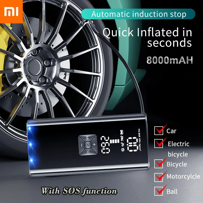 Xiaomi 8000mAh Car Air Compressor 12V 150PSI Electric Wireless Portable Tire Inflator Pump for Motorcycle Bicycle Car Tyre Balls