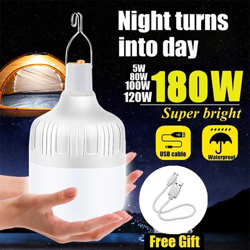 

180W Portable Tent Lamp Battery Lantern BBQ Camping Light Outdoor Bulb USB LED Emergency Lights for Patio Porch Garden