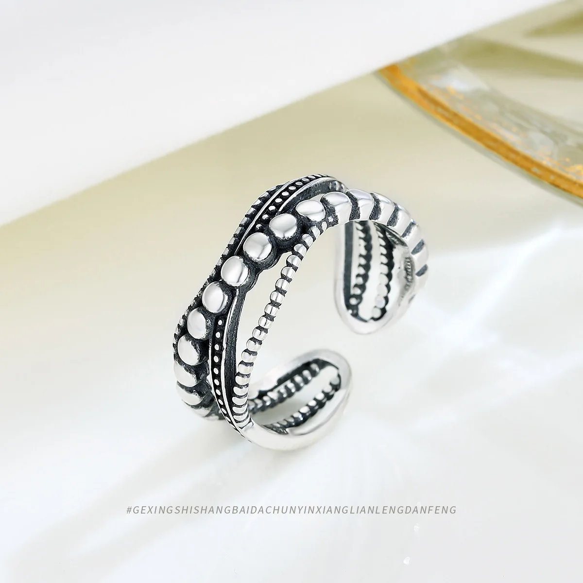 Женское винтажное Открытое кольцо в горошек из серебра пробы