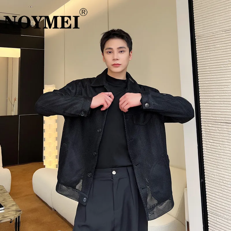 

NOYMEI Hollow Out Solid Color Men's Jacket Autumn Korean Style Sexy Fashionable Niche Design Casual Loose Coat 2023 New WA2780