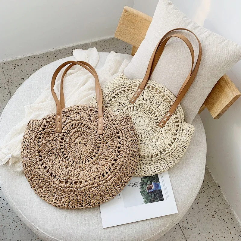 

Bohemian Round Hollow Flower Straw Women shoulder bag Summer Beach straw bags for women Travel Big Straw handbags women bags New