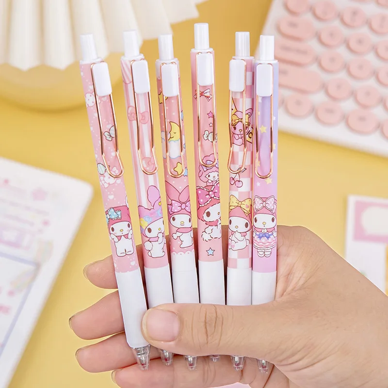 

6Pcs Japanese Cartoon Anime Gel Pens Back to School Cute Pen 0.5mm Black Ink Quick Drying Press Gel Pen Office Stationery