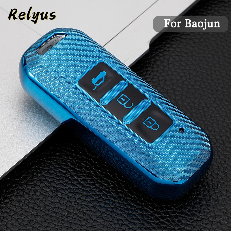 

TPU Carbon Grain Car Key Case Cover for Baojun 510 730 360 560 RS-5 530 630 for Wuling Hongguang S Key Shell Fob Auto Accessory