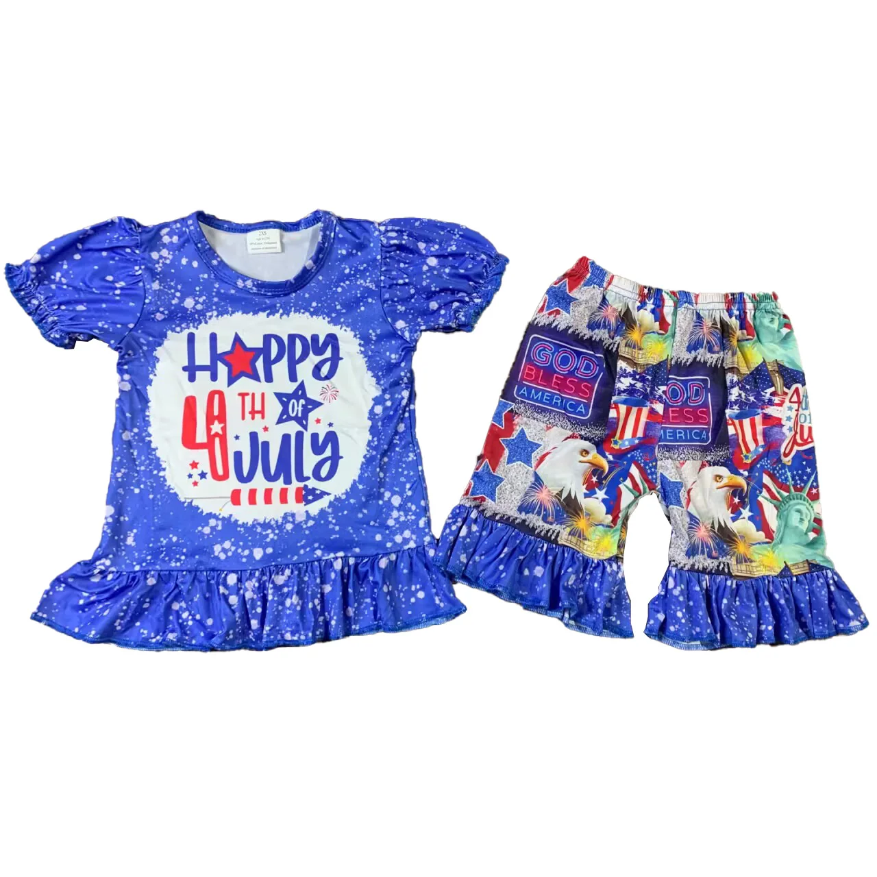 

Wholesale Girls Clothes Summer 4th Of July Short Sleeves Fashion Shirts Horse Sunflower Shorts Sets