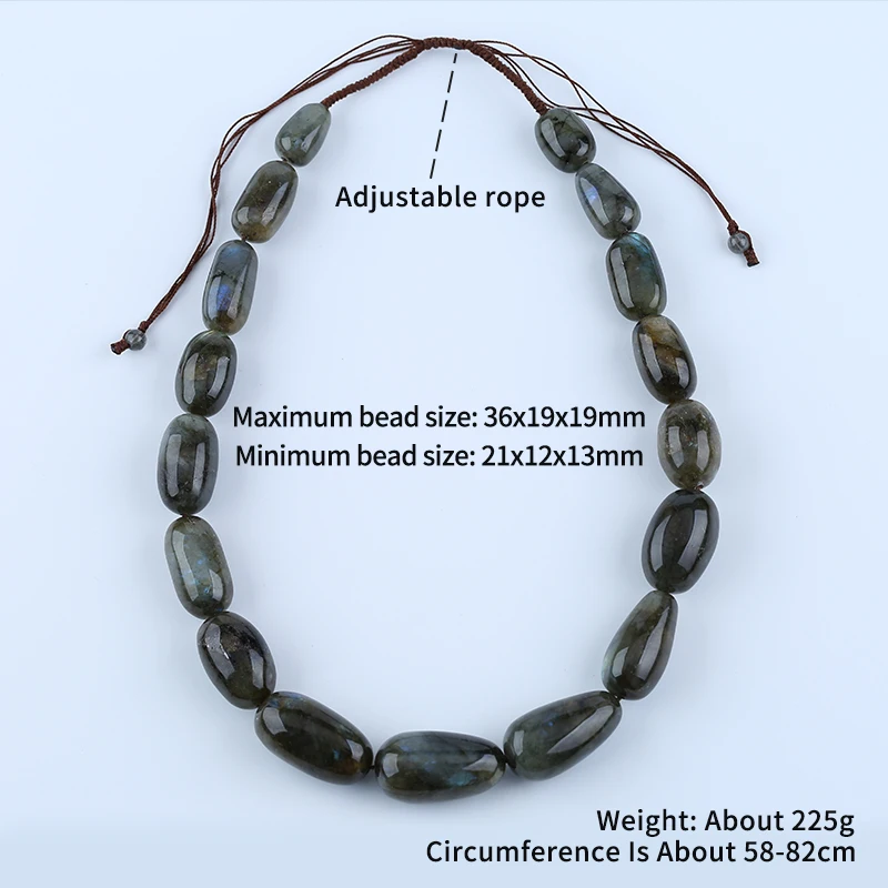 Natural Stone Labradorite Necklace Accessories 82cm,225g Beauty Jewelry For Moving Pendant Beads