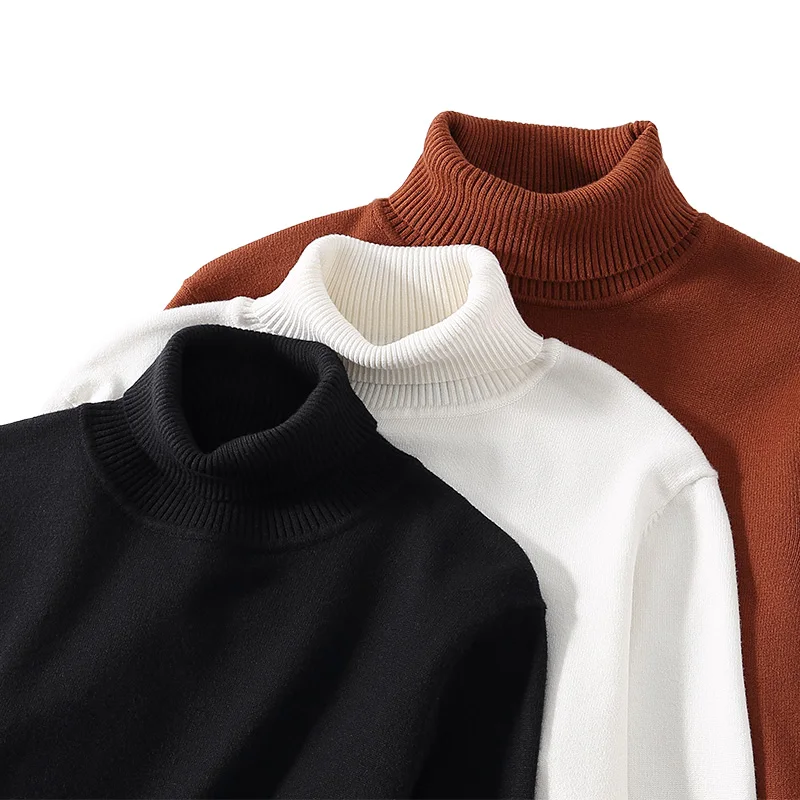 Turtleneck Sweater Men's Fleece-Lined Winter New Men's Inner Thickened Semi-Knitted Bottoming Shirt Woolen Clothes Cashmere-Free