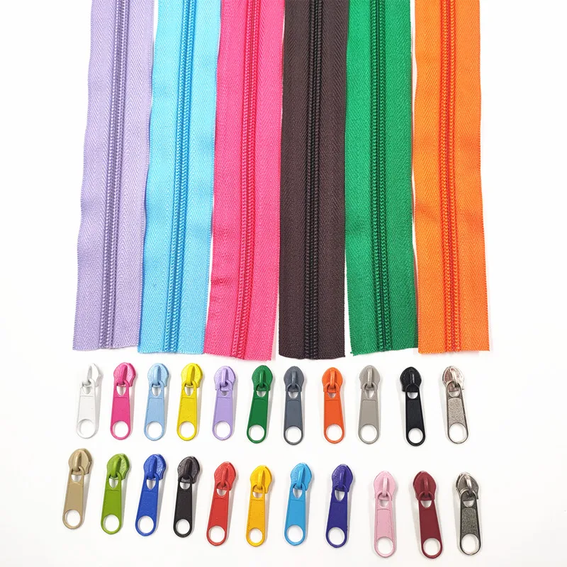 5 Meters long zipper 10 auto locking sliders 20 colors of 3# nylon