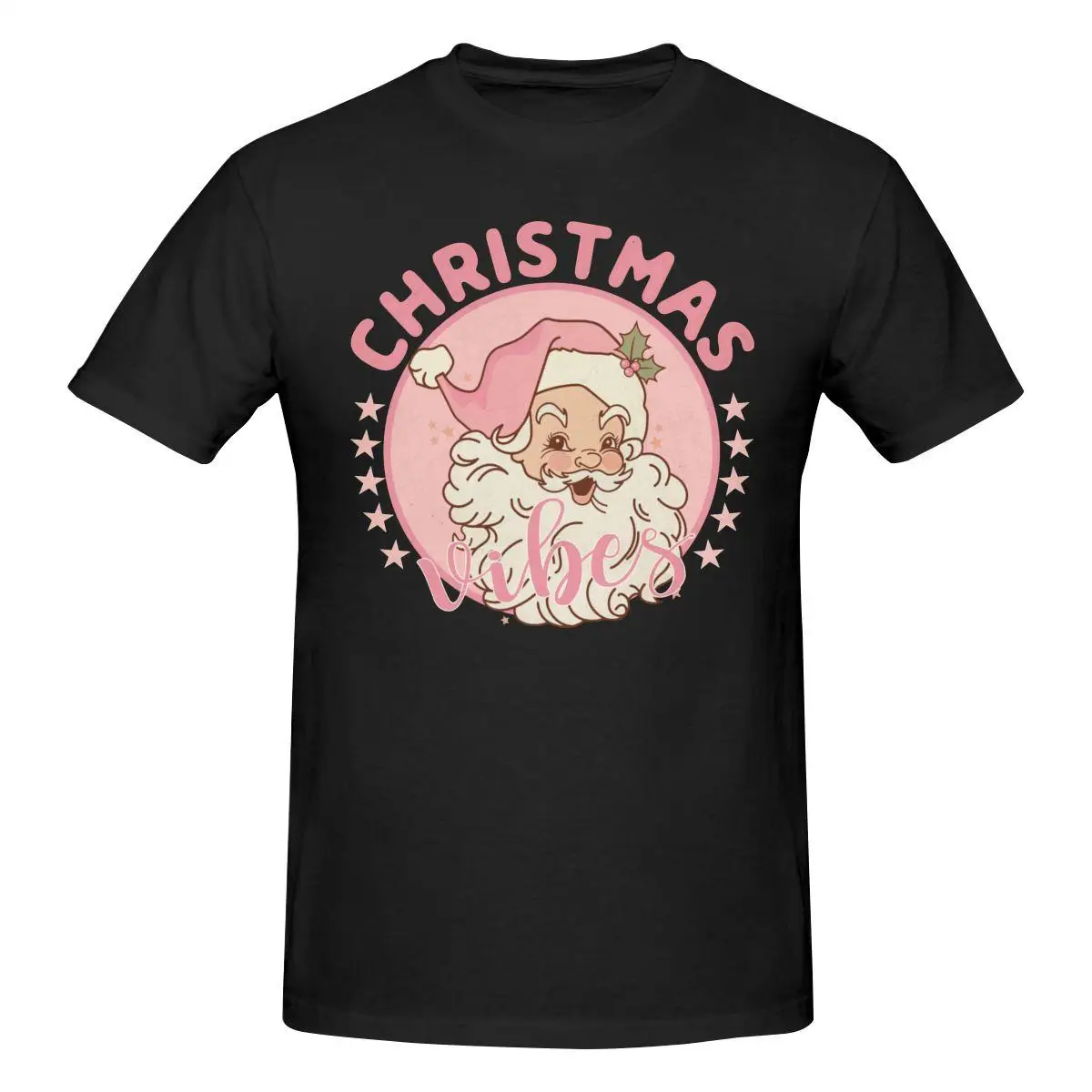 

Ретро винтажная розовая Рождественская забавная футболка с Санта-Клаусом Хлопковая мужская одежда с круглым вырезом и короткими рукавами