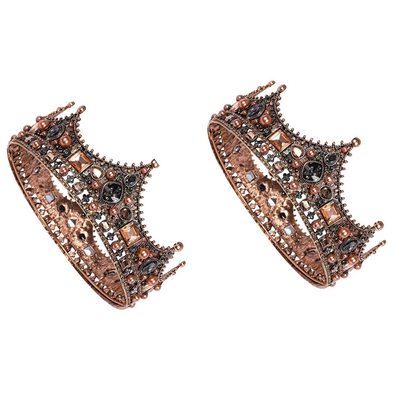 

3X King Crowns For Men - Baroque Vintage Rhinestone Crystal Crown, Men's Full Kings Crown For Theater Prom Party