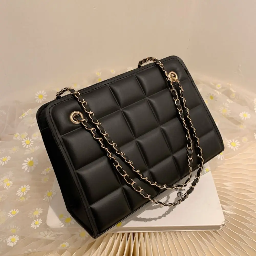 Chain Checkered Shoulder Bag Casual Small Rhombus Plaid PU L