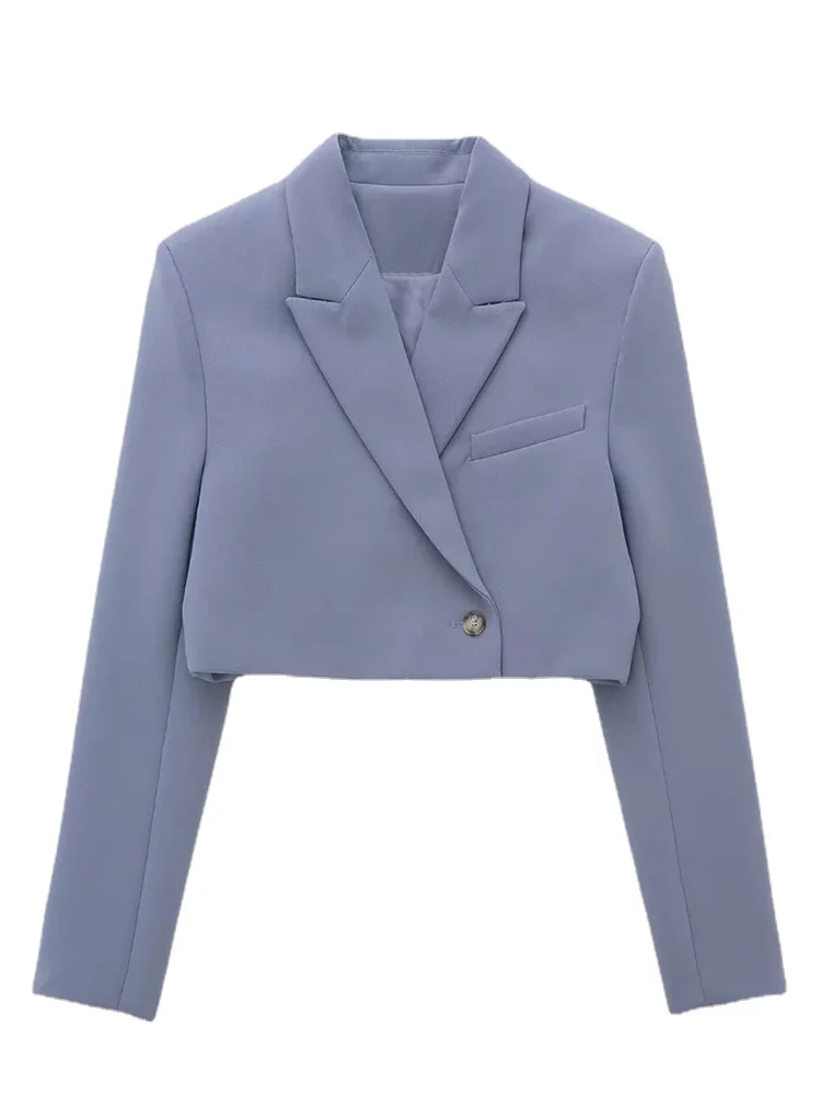 

LYWM Women Fashion Solid Single Button Blazers Vintage Notched Neck Long Sleeves Female Office Lady Outfits Jackets