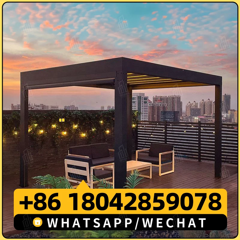 Водонепроницаемая моторизованная алюминиевая беседка с жалюзи выдвижная