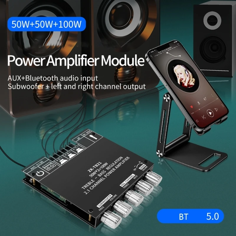 ZK TB21 2 1-канальный BT5.0 TPA3116D2 цифровой усилитель мощности 50 Втx2 + 100 Вт сабвуфер