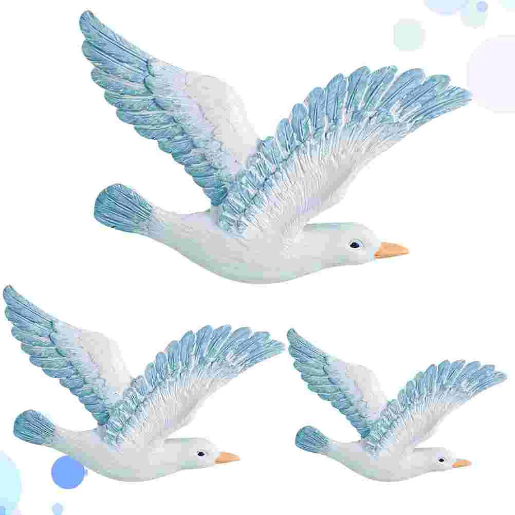 

3pcs Resin Seagulls Birds Nautical Family Seabird Figurine Mediterranean Style Wall Hangings Ornament for Home Bedroom Living