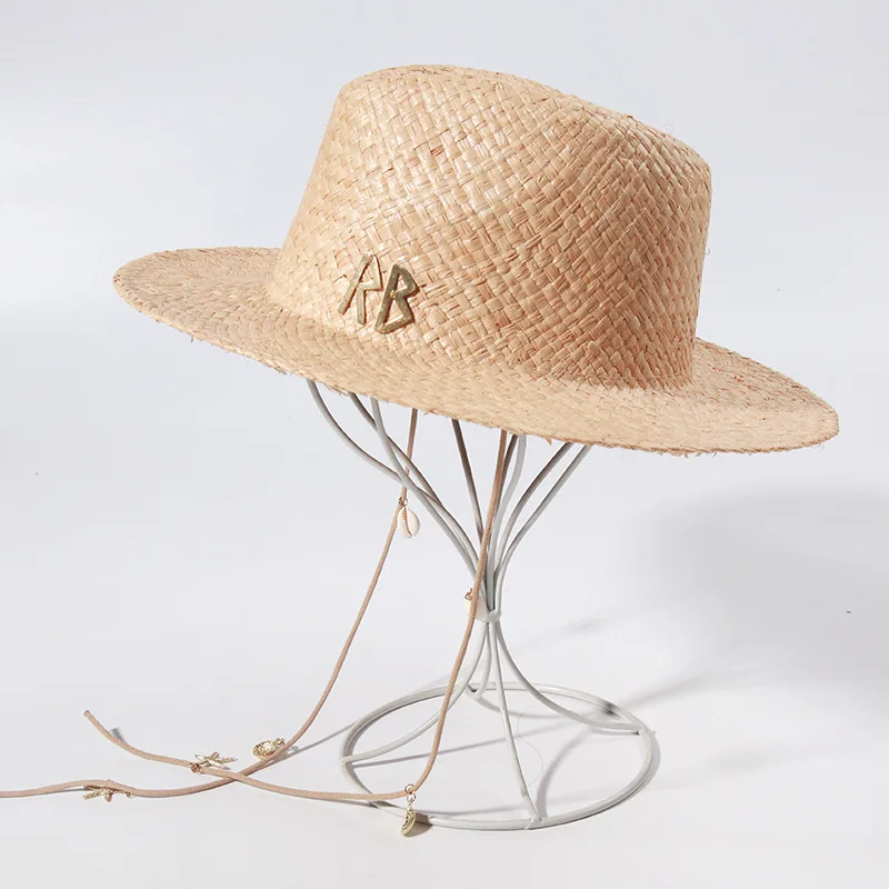 

High Quality Summer Women's Raffia Straw Hat Retro Seashells Conch Strap Beach Cap Outdoor Vacation Sun Hat Letters Jazz Hat