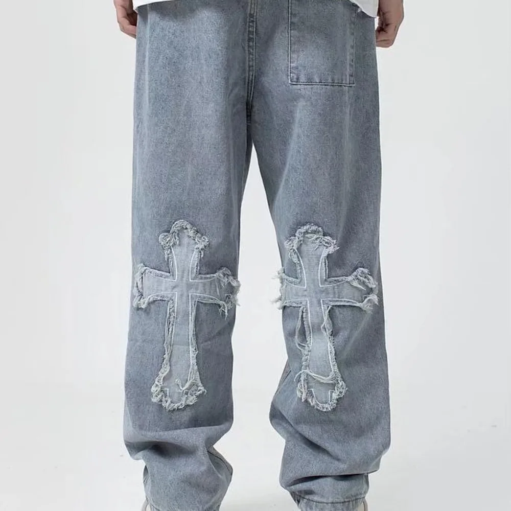 V-hanver Men Streetwear baggy jeans trousers Cross hip hop Mens Loose Jeans Pants Women oversized Boyfriend Denim |