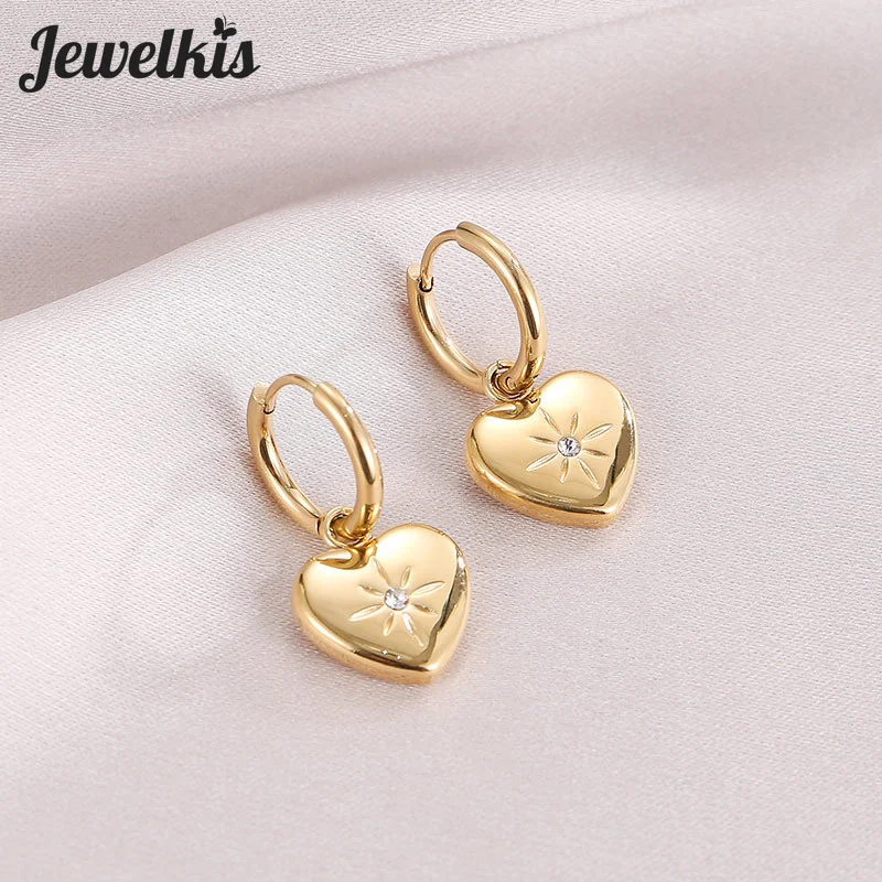 

Stainless Steel Fashion Gold Color Heart Drop Earring for Women Fashion Jewelry Statement Earrings Party Accessories Gifts