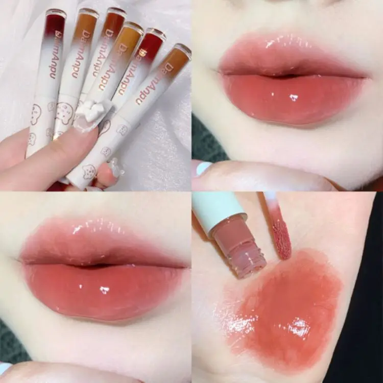

High Quality [Gift Paragraph] Three Sticks Bear liu guang Mirror Water Lip Glaze Pudding bo li chun Lipstick Lip Glaze Suit